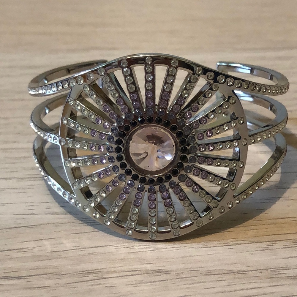 Swarovski Cuff Bracelet Rhodium Crystal & Amethyst